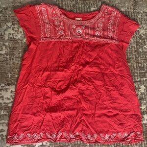 Red Orange Faded Glory T-shirt with shite embroidery